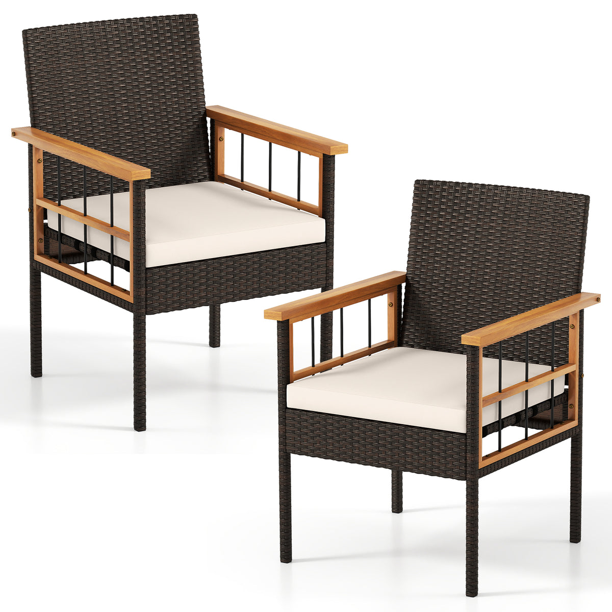 Patio Dining Chairs Set of 2 with Cushions - White