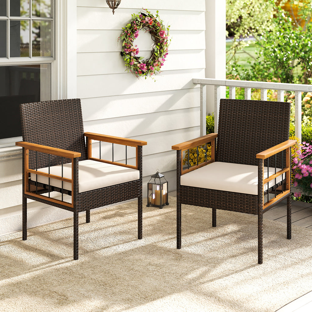 Patio Dining Chairs Set of 2 with Cushions - White