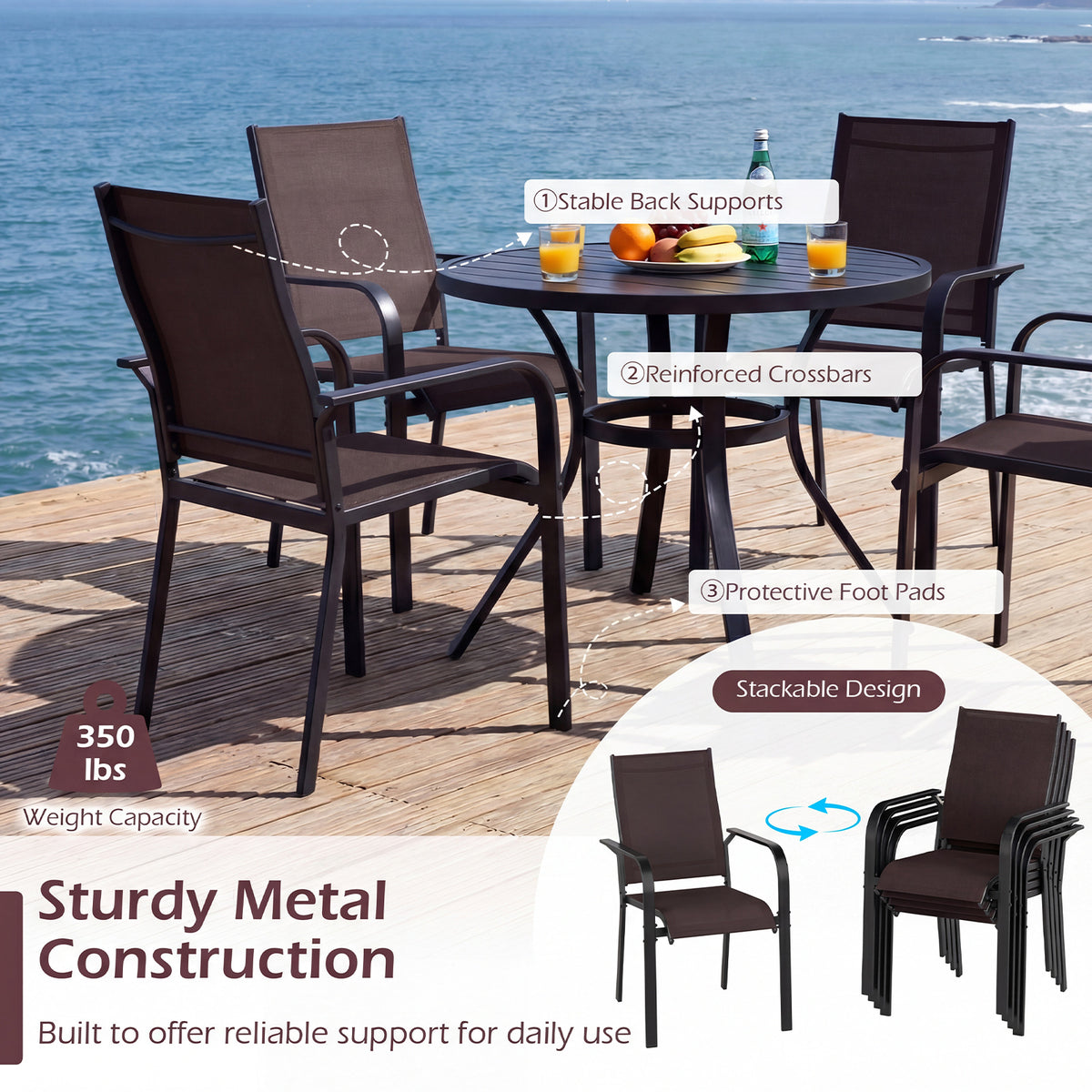 Stackable Patio Dining Chairs Set of 2 - Coffee