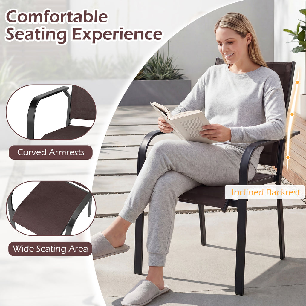Stackable Patio Dining Chairs Set of 2 - Coffee