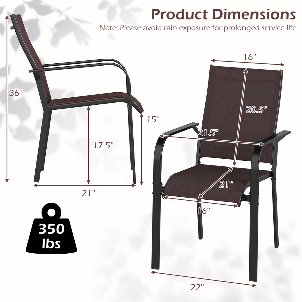 Stackable Patio Dining Chairs Set of 2 - Coffee