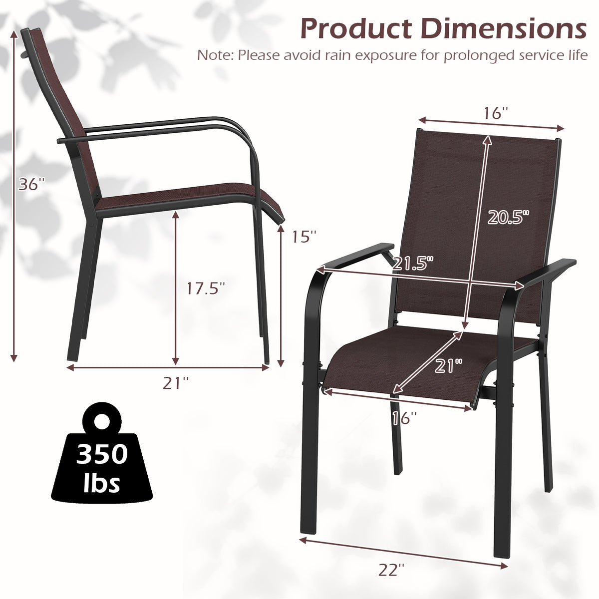 Patio Dining Chairs Set of 2/4/6 Stackable Outdoor Armchairs