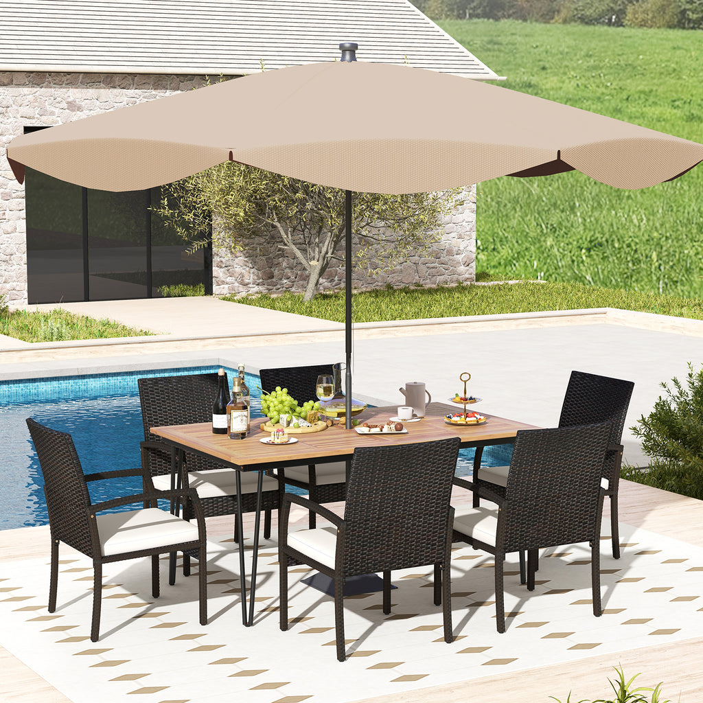 7 Pieces Patio Dining Set with Acacia Wood Table for Porch Backyard