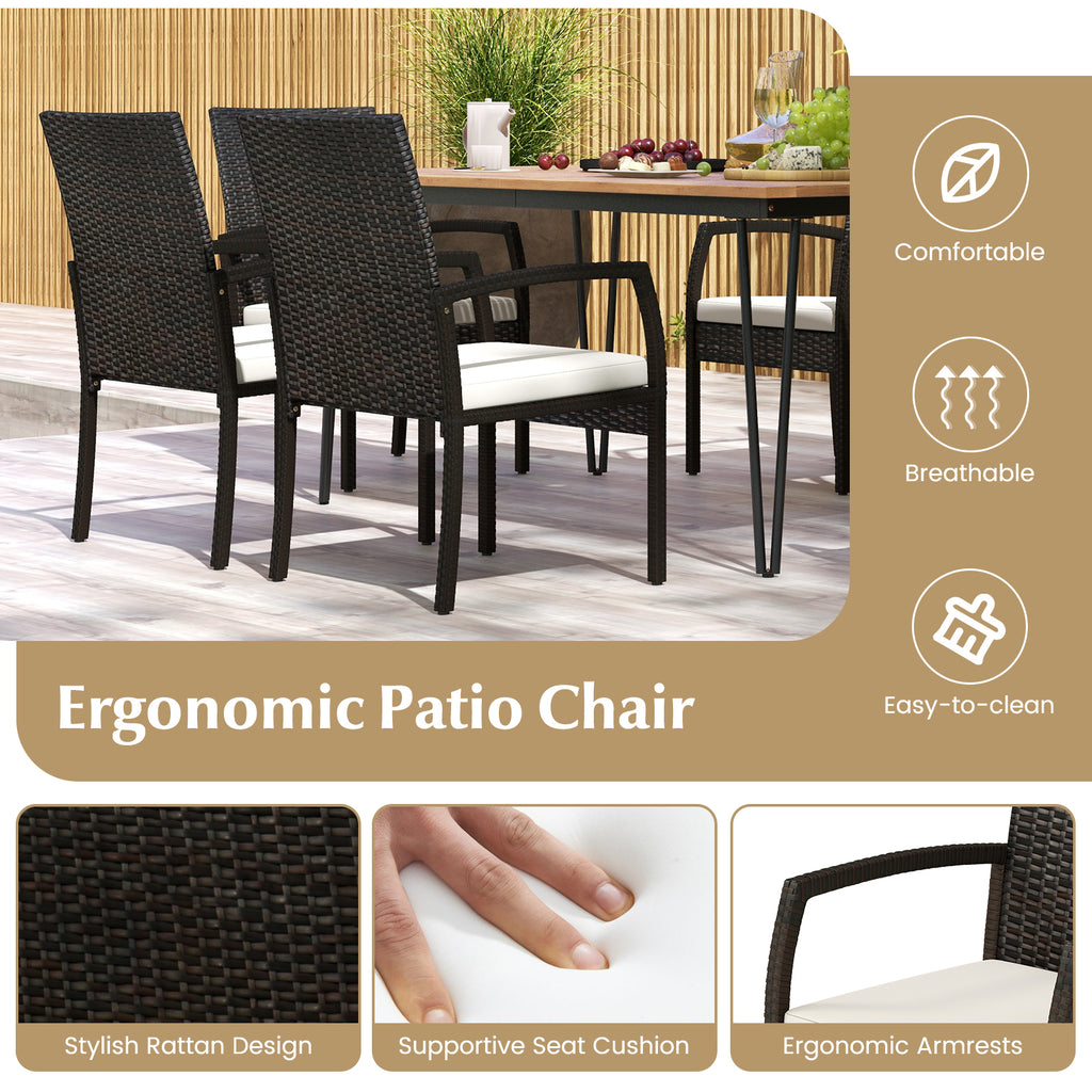 7 Pieces Patio Dining Set with Acacia Wood Table for Porch Backyard