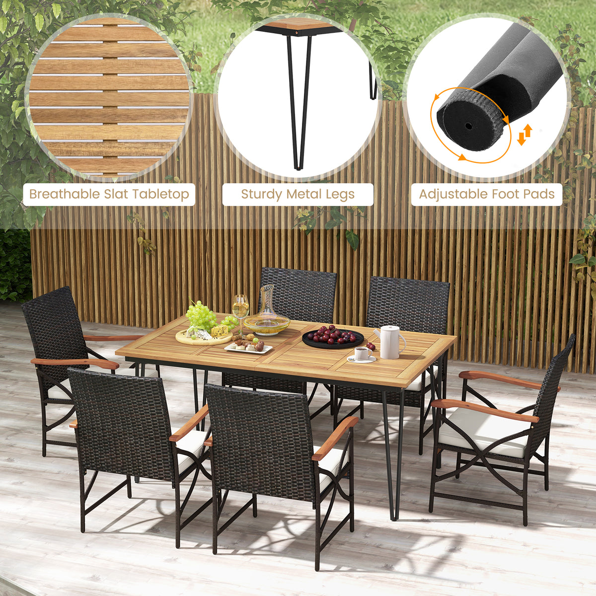 7 Pieces Outdoor Dining Furniture Set for Porch Backyard Garden