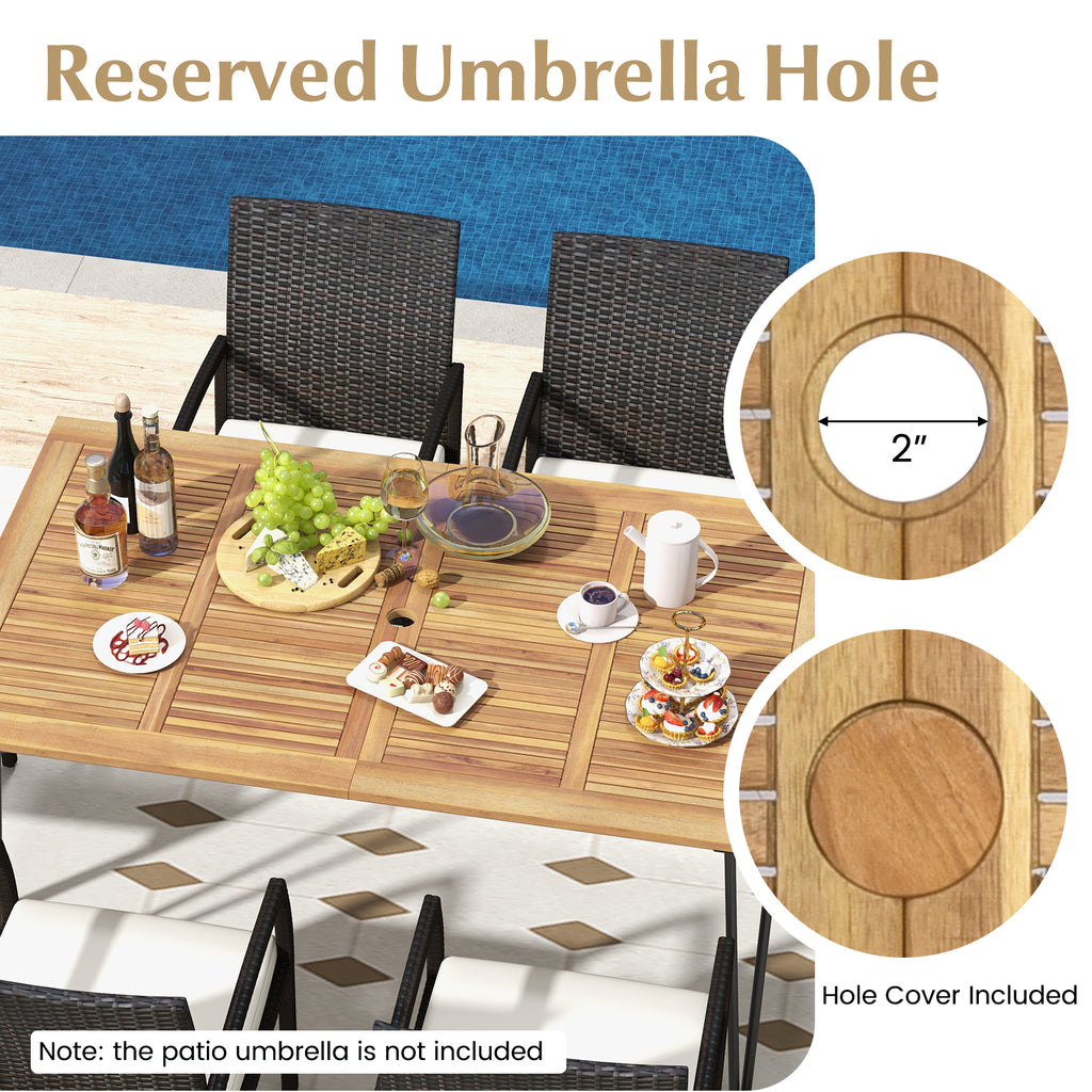 7 Pieces Patio Dining Set with Acacia Wood Table for Porch Backyard