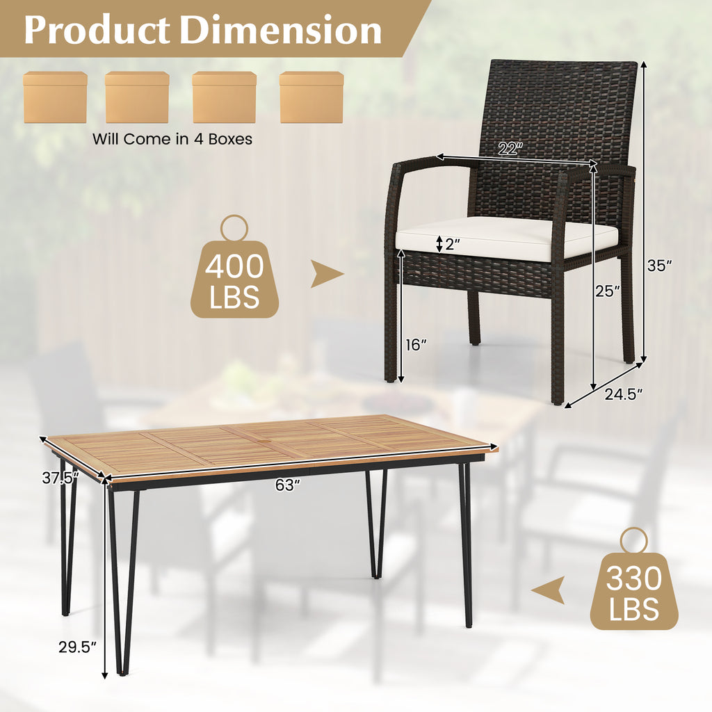 7 Pieces Patio Dining Set with Acacia Wood Table for Porch Backyard