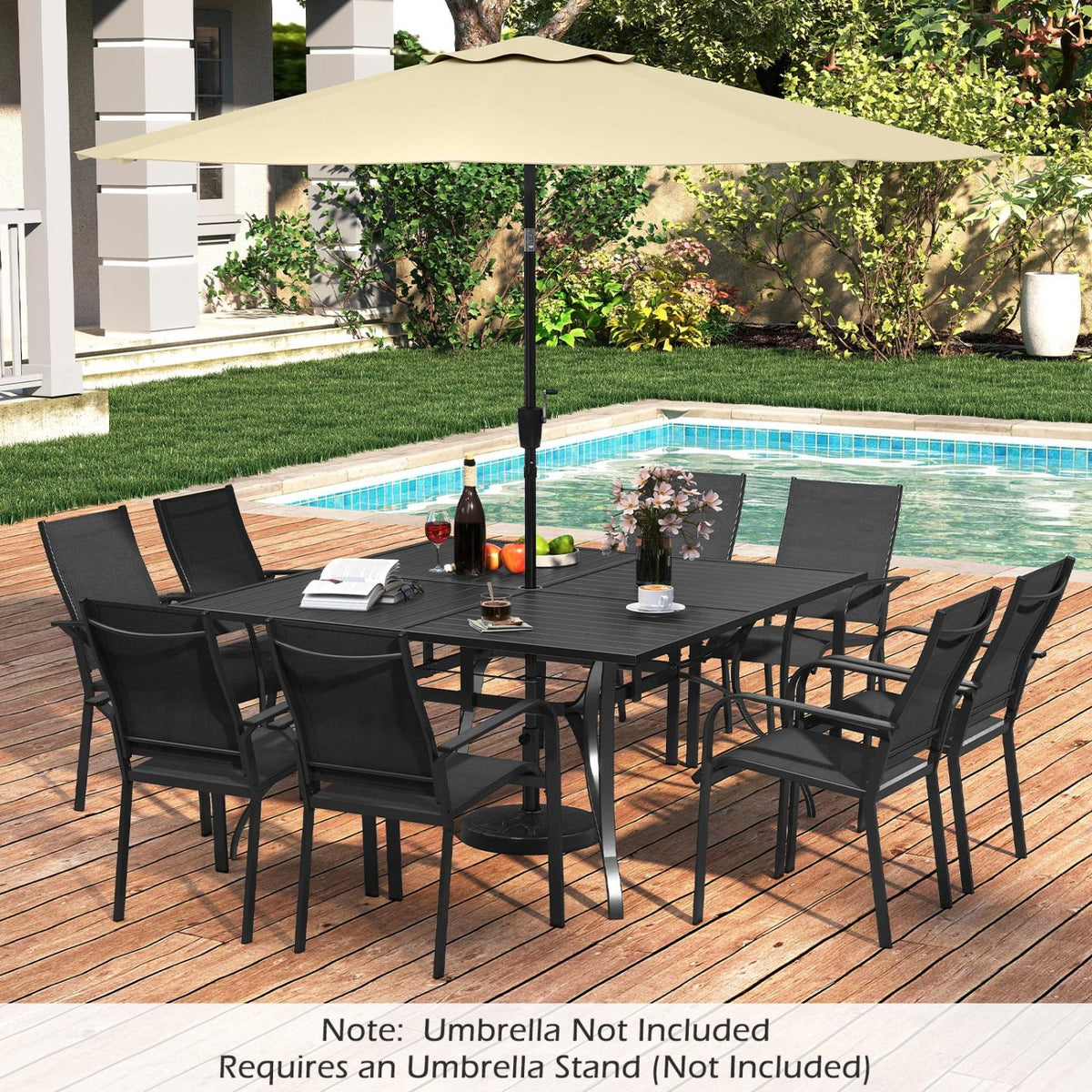 Patio Dining Table for 8 with Umbrella Hole Porch Lawn