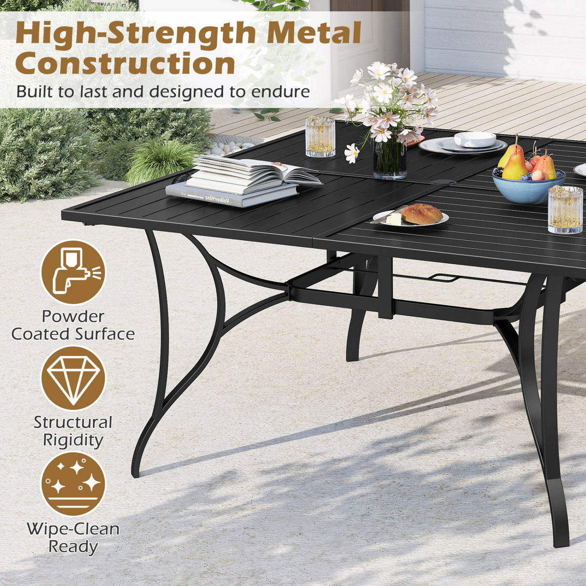 Patio Dining Table for 8 with Umbrella Hole Porch Lawn