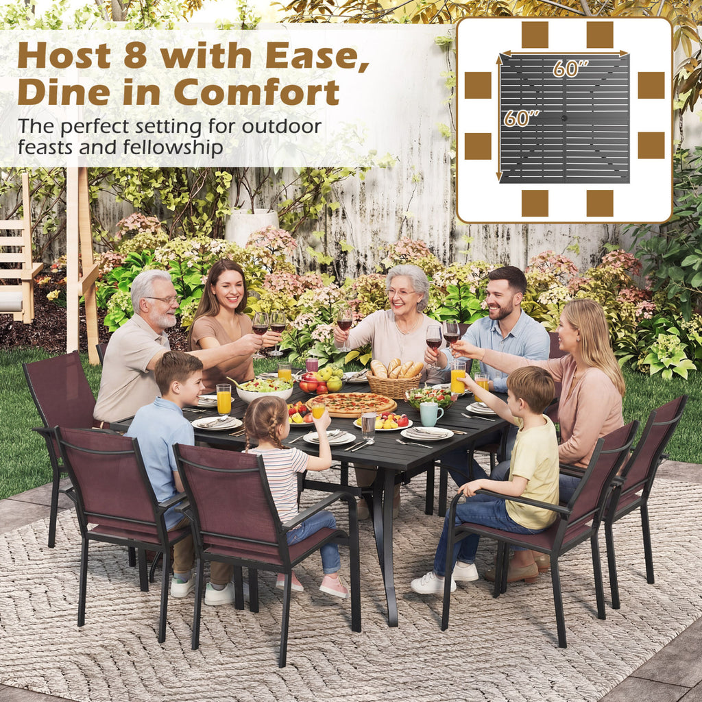 Patio Dining Table for 8 with Umbrella Hole Porch Lawn