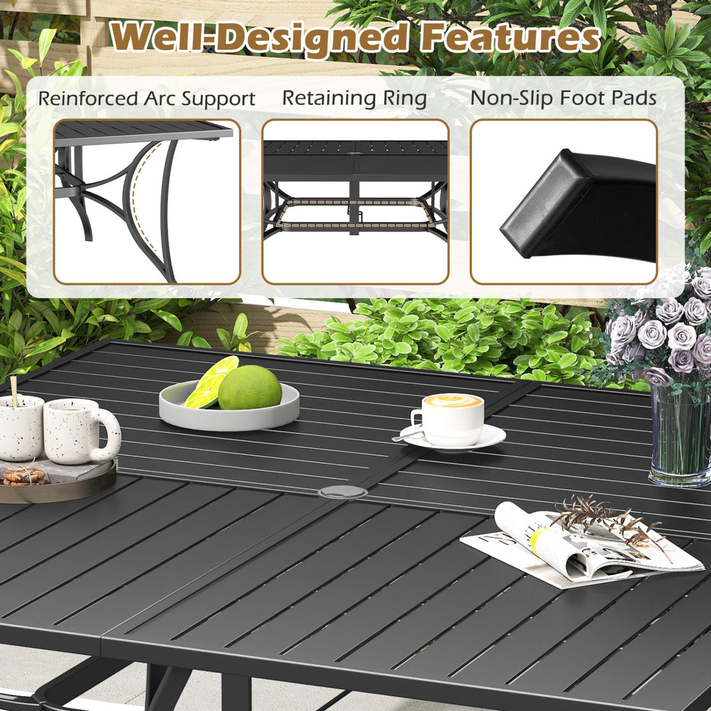 Patio Dining Table for 8 with Umbrella Hole Porch Lawn