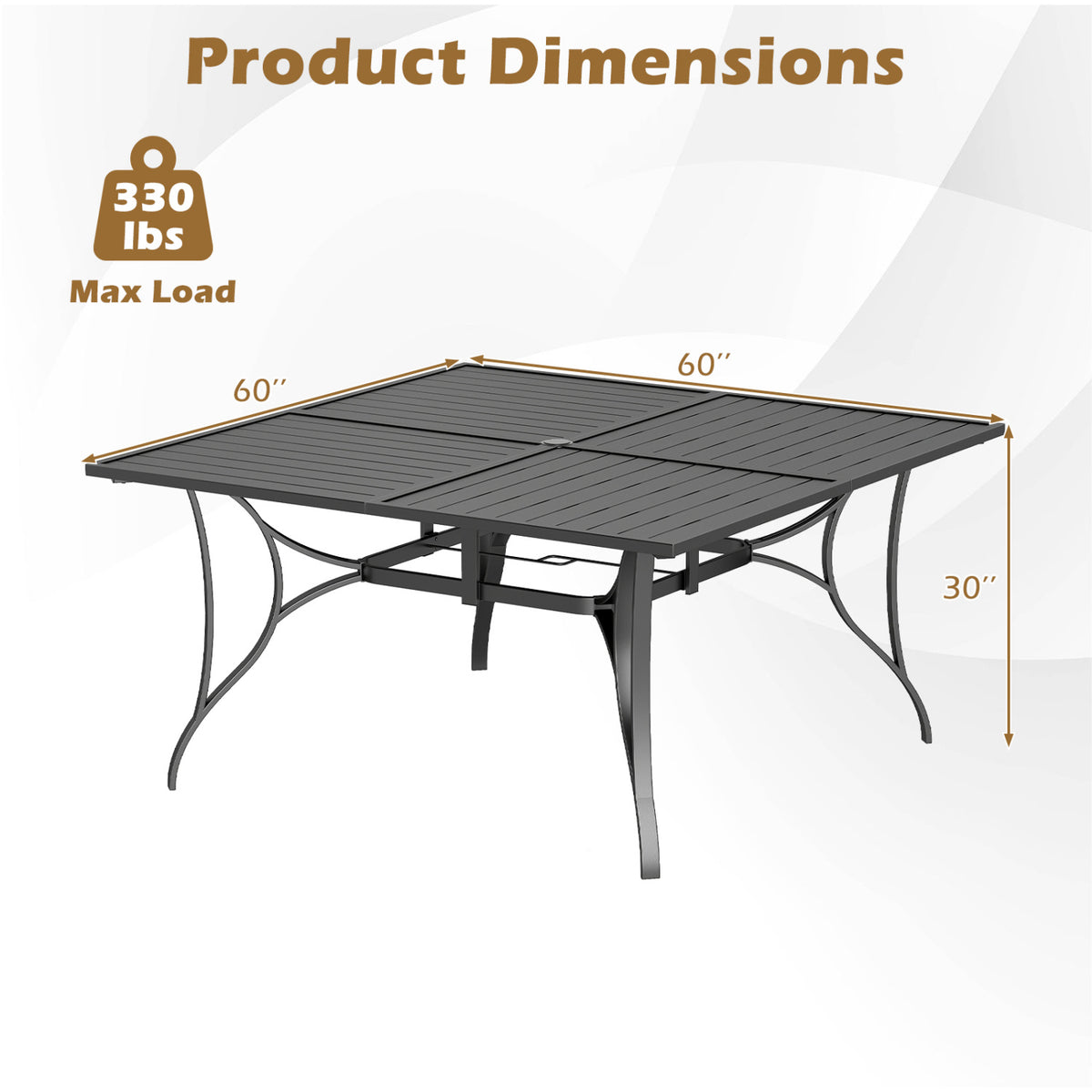 Patio Dining Table for 8 with Umbrella Hole Porch Lawn