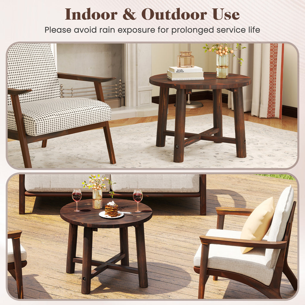 Patio End Table with Solid Wood Structure for Garden Deck Poolside