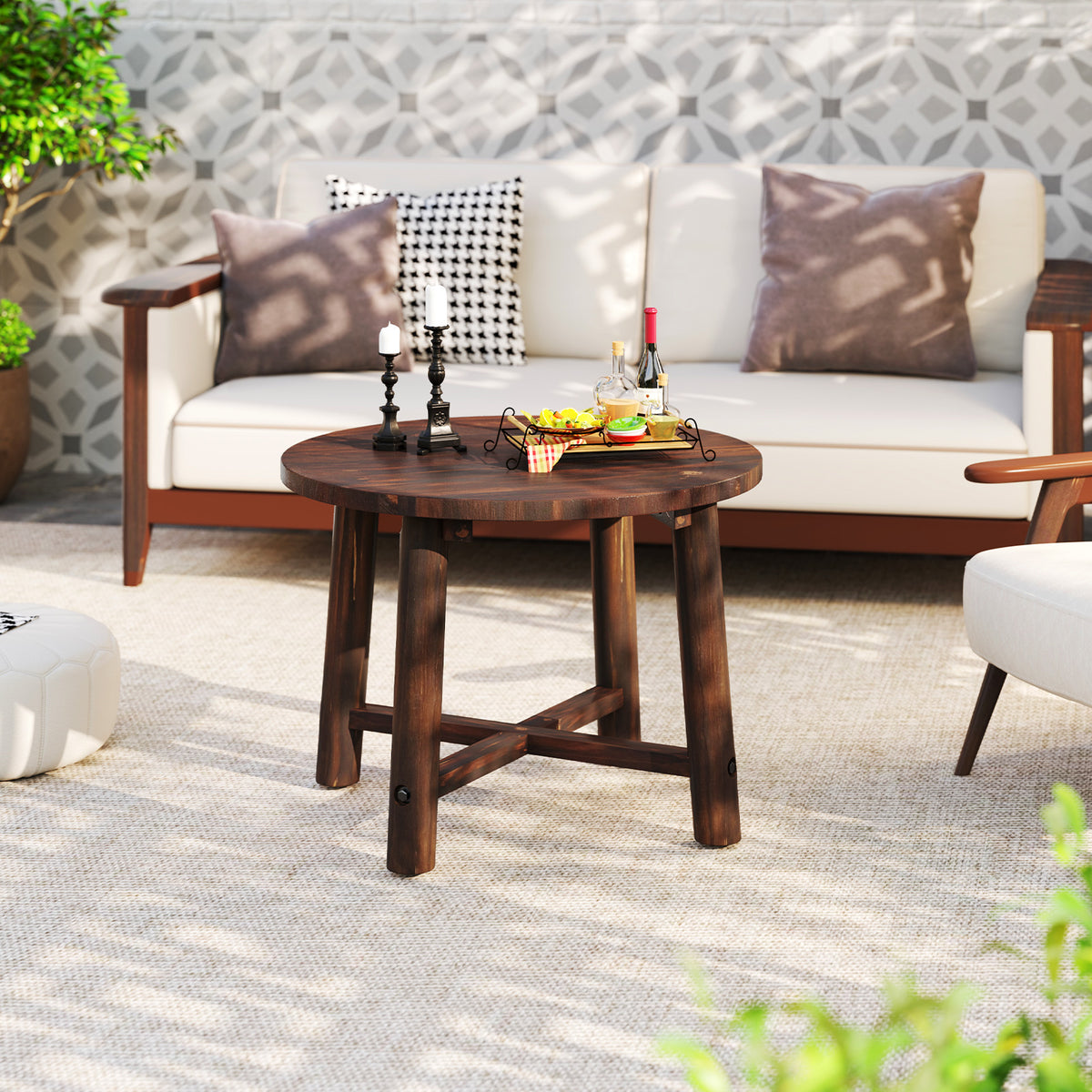 Patio End Table with Solid Wood Structure for Garden Deck Poolside