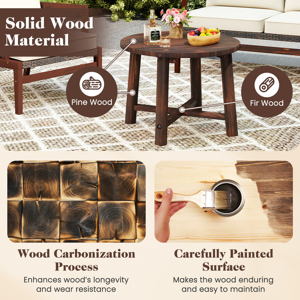 Patio End Table with Solid Wood Structure for Garden Deck Poolside