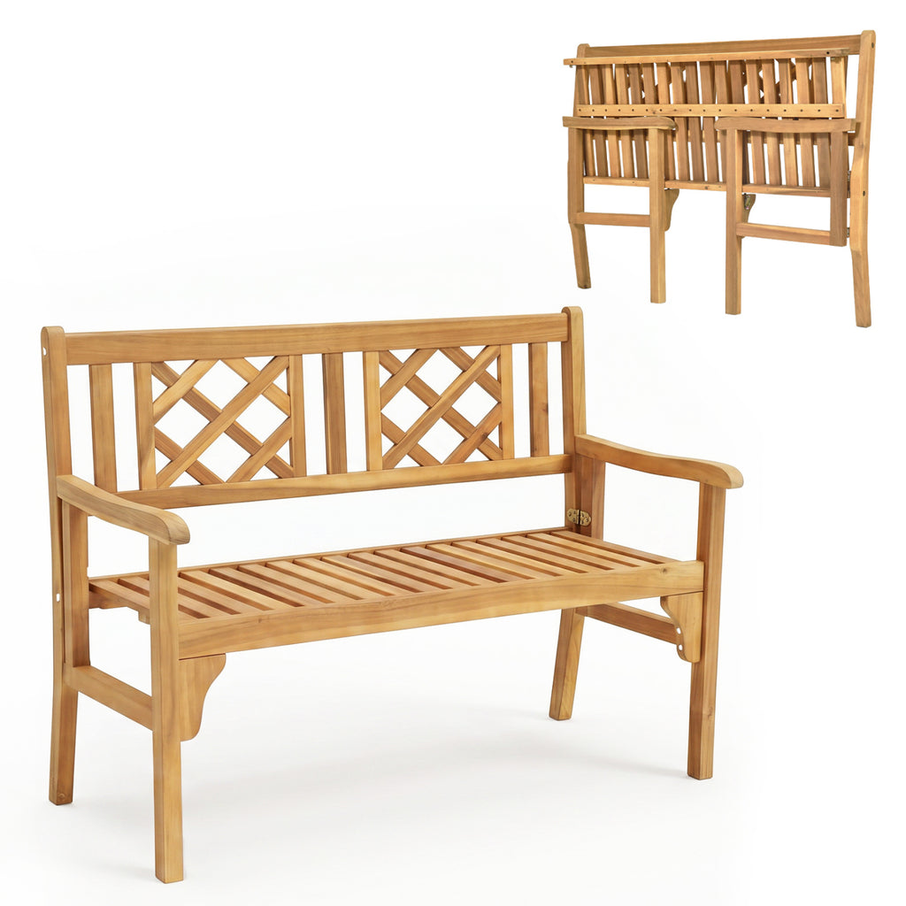 44 Inch Wooden Outdoor Bench - 2-Person Acacia Wood