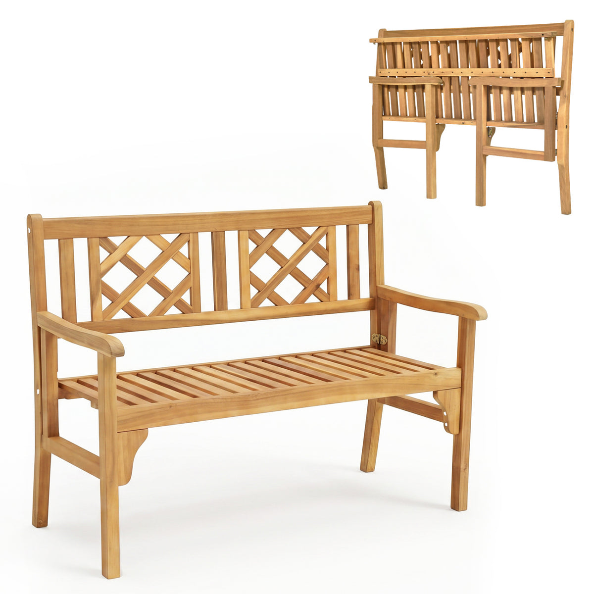 2-Person Acacia Wood Outdoor Bench with Backrest - 48 Inch