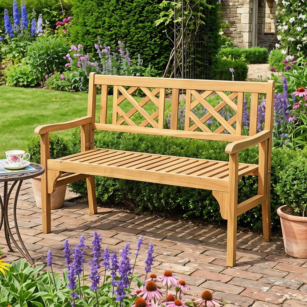 42 Inch Acacia Wood Patio Bench - Foldable with Curved Backrest