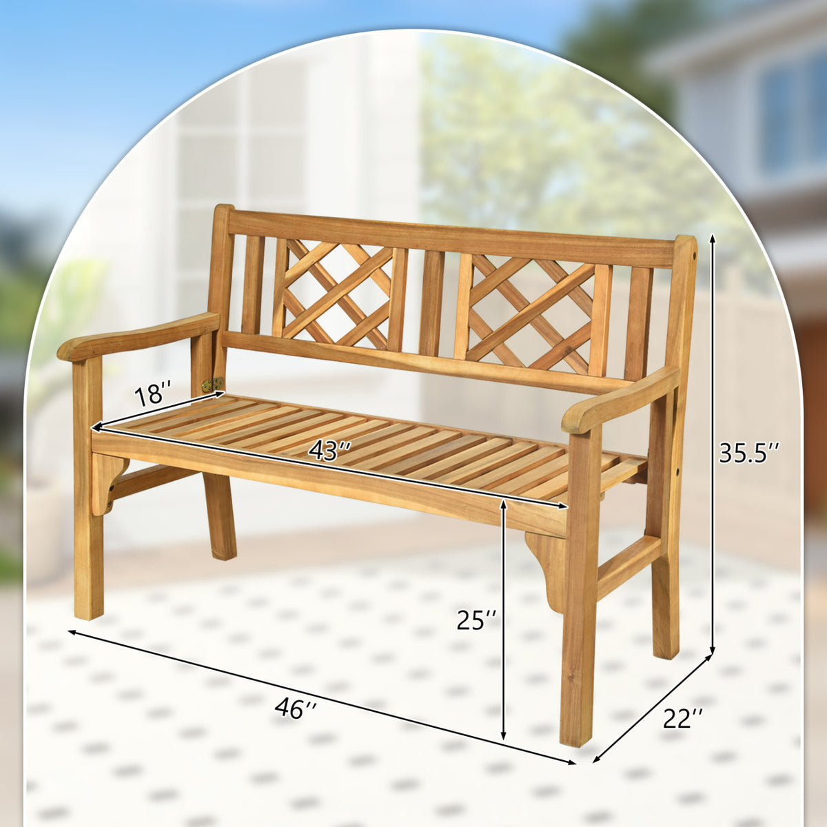 42 Inch Acacia Wood Patio Bench - Foldable with Curved Backrest