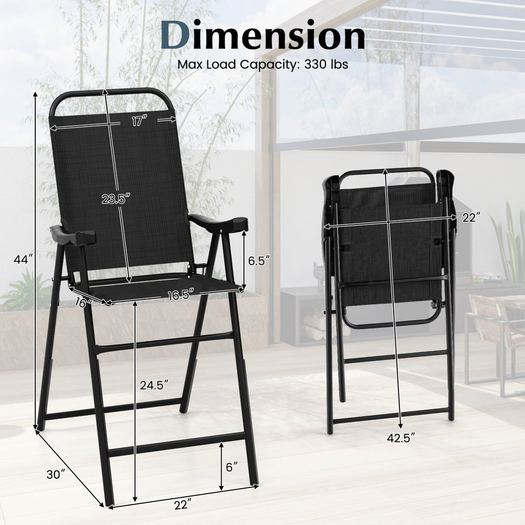 Patio Folding Bar Stool Set of 2 with Metal Frame and Footrest