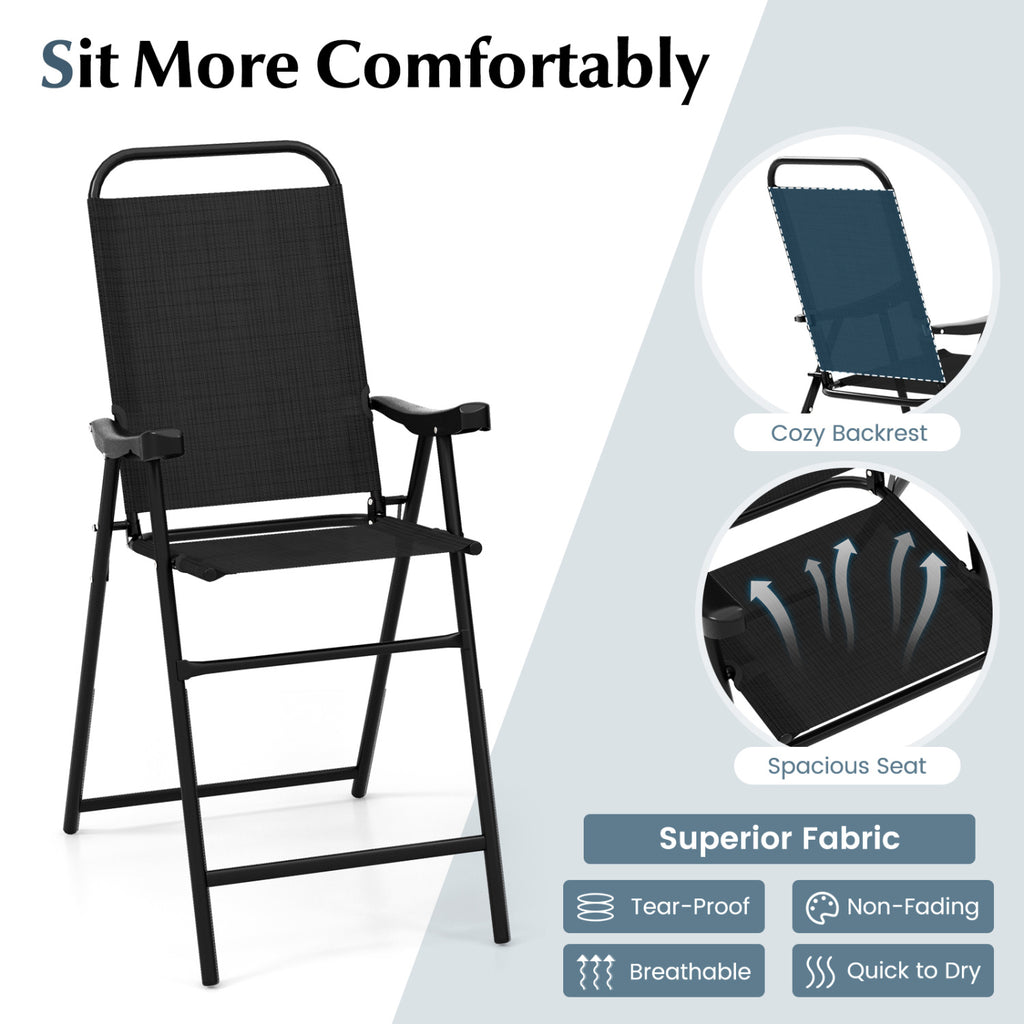 Patio Folding Bar Stool Set of 2 with Metal Frame and Footrest