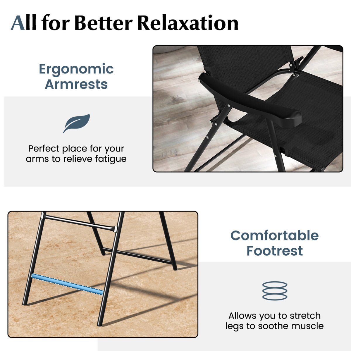 Patio Folding Bar Stool Set of 2 with Metal Frame and Footrest