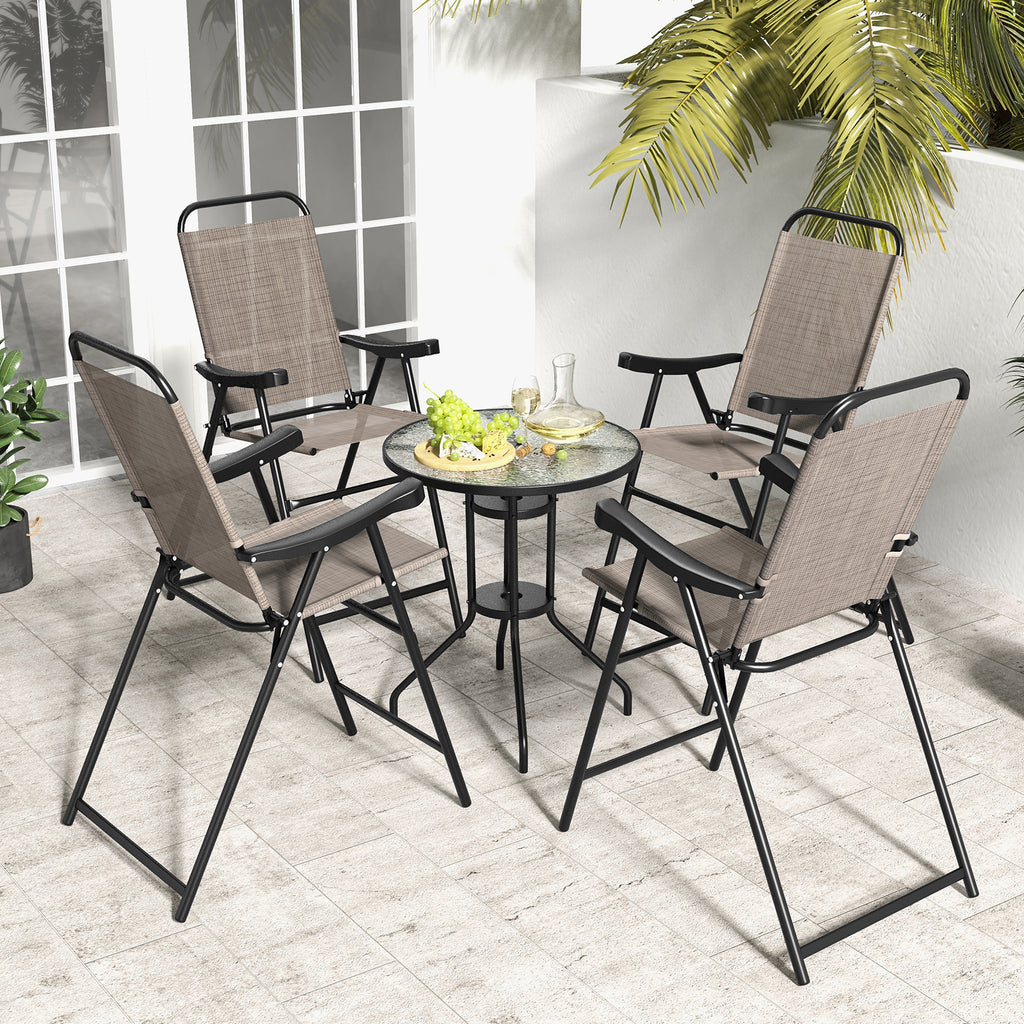 Patio Folding Bar Stools Set of 4 - Coffee