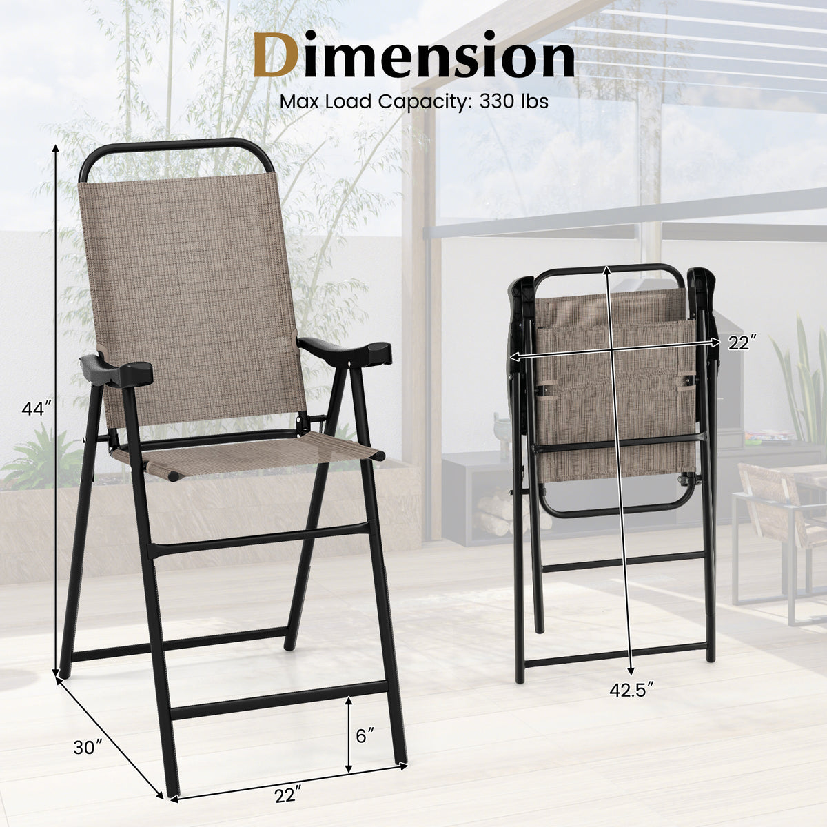 Patio Folding Bar Stools Set of 4 - Coffee