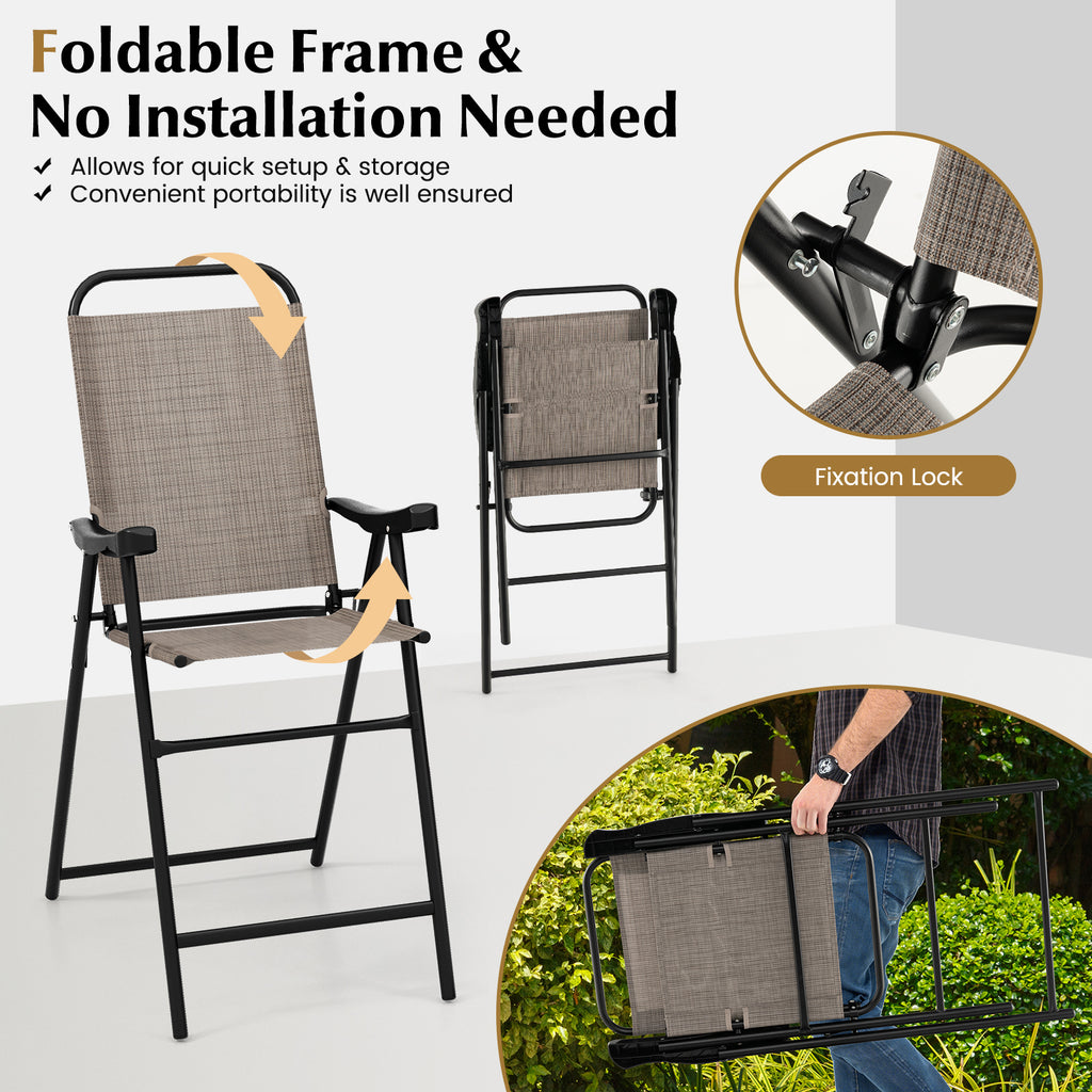 Patio Folding Bar Stools Set of 4 - Coffee
