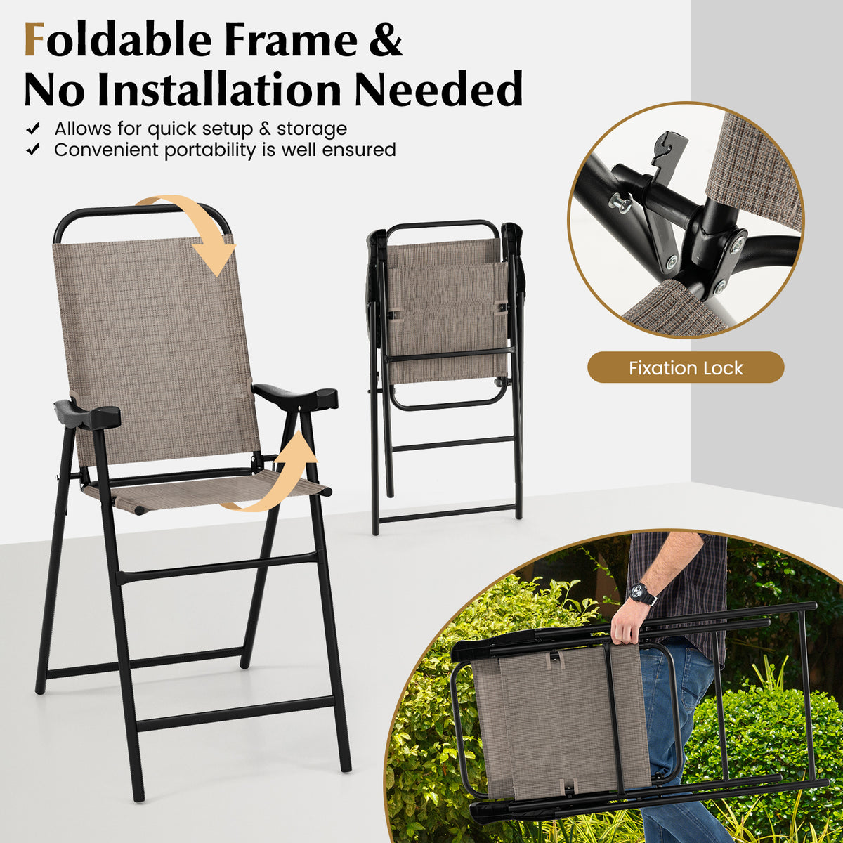 Patio Folding Bar Stools Set of 4 - Coffee