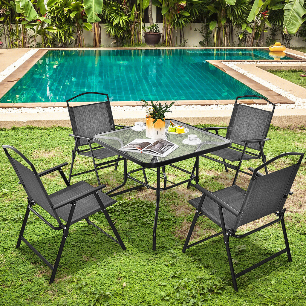 Patio Folding Chairs Set of 4 with Cozy Seat Fabric and Heavy-Duty
