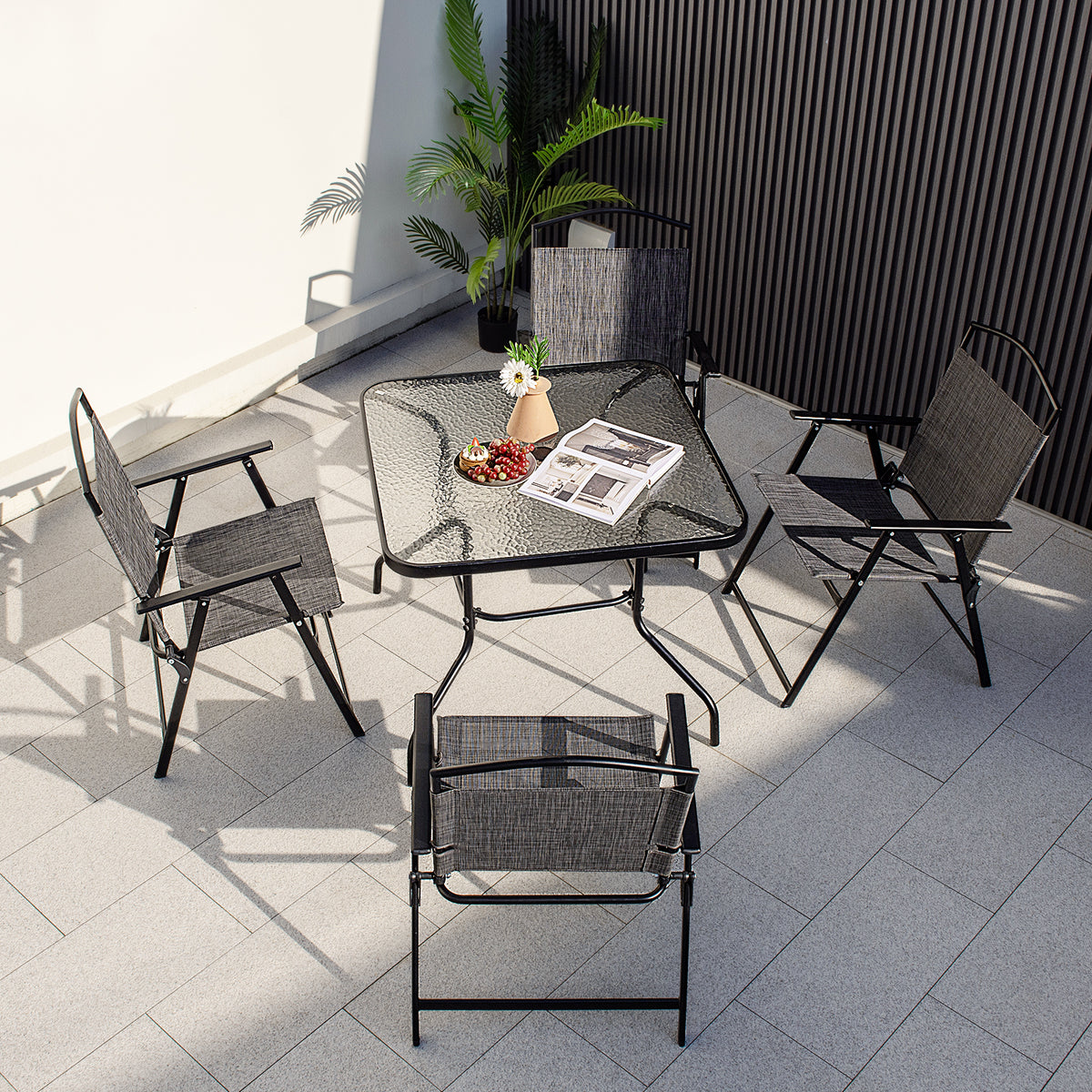 Patio Folding Chairs Set of 4 with Cozy Seat Fabric and Heavy-Duty