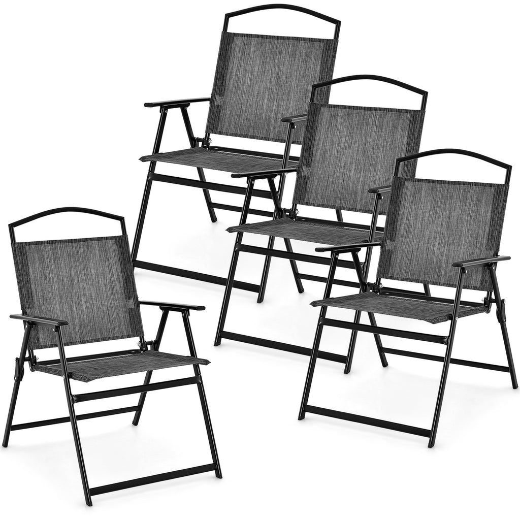 Patio Folding Chairs Set of 4 with Cozy Seat Fabric and Heavy-Duty