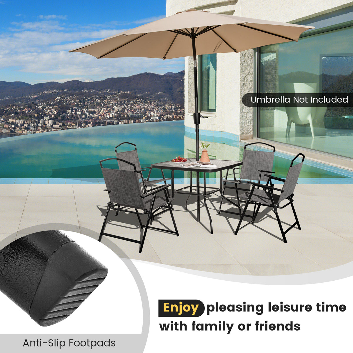 Patio Folding Chairs Set of 4 with Cozy Seat Fabric and Heavy-Duty