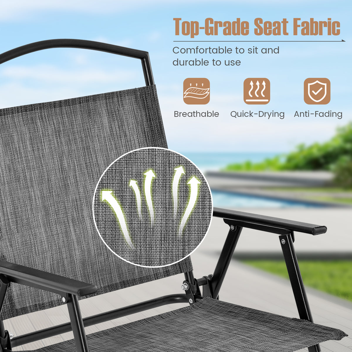 Patio Folding Chairs Set of 4 with Cozy Seat Fabric and Heavy-Duty