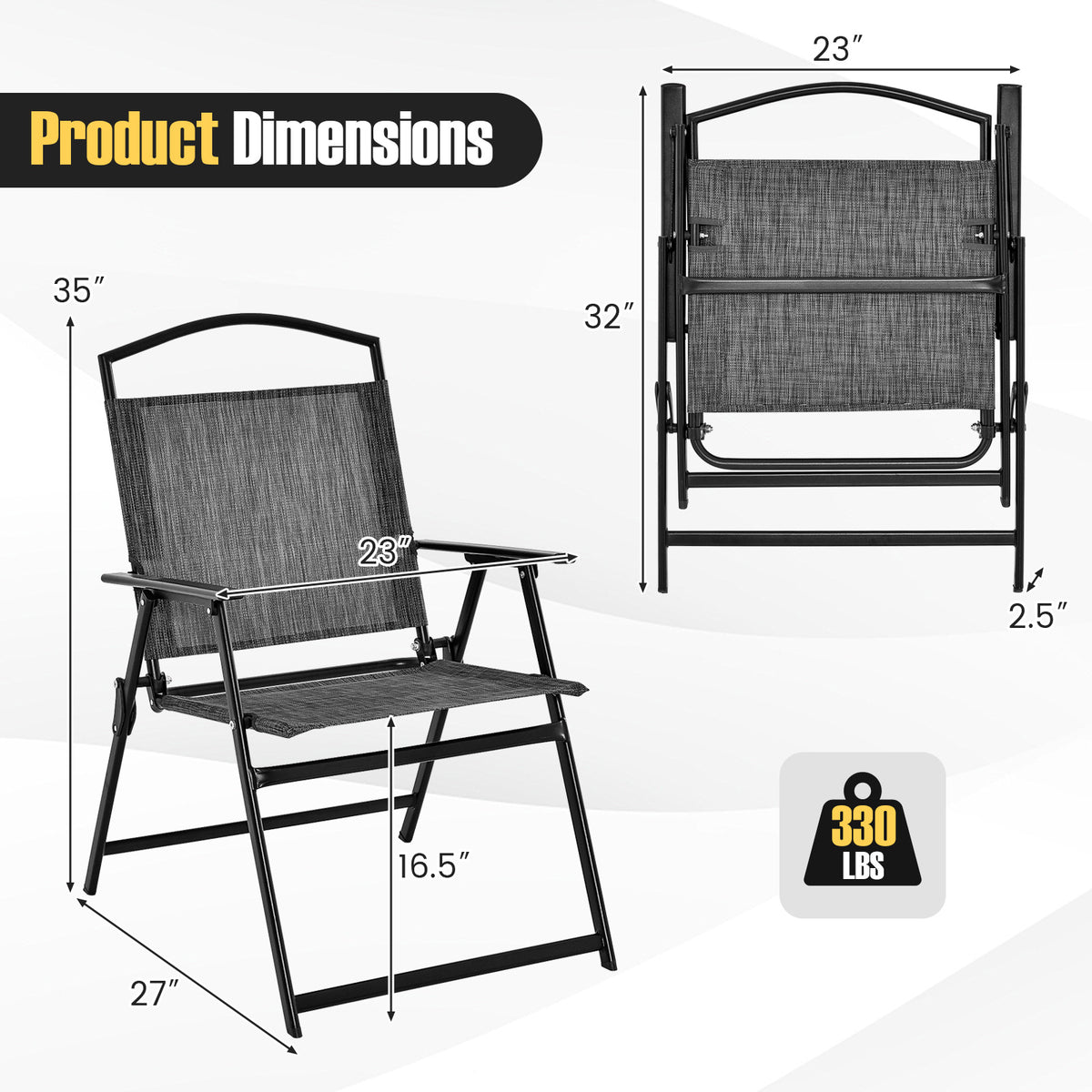 Patio Folding Chairs Set of 4 with Cozy Seat Fabric and Heavy-Duty
