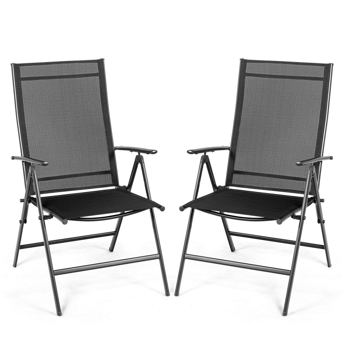Outdoor Folding Dining Chair Set of 2, Adjustable Recliner - Black