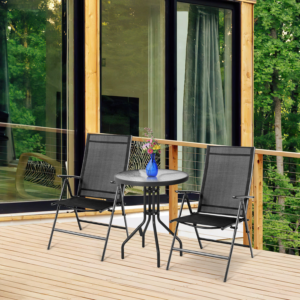 Outdoor Folding Dining Chair Set of 2, Adjustable Recliner - Black