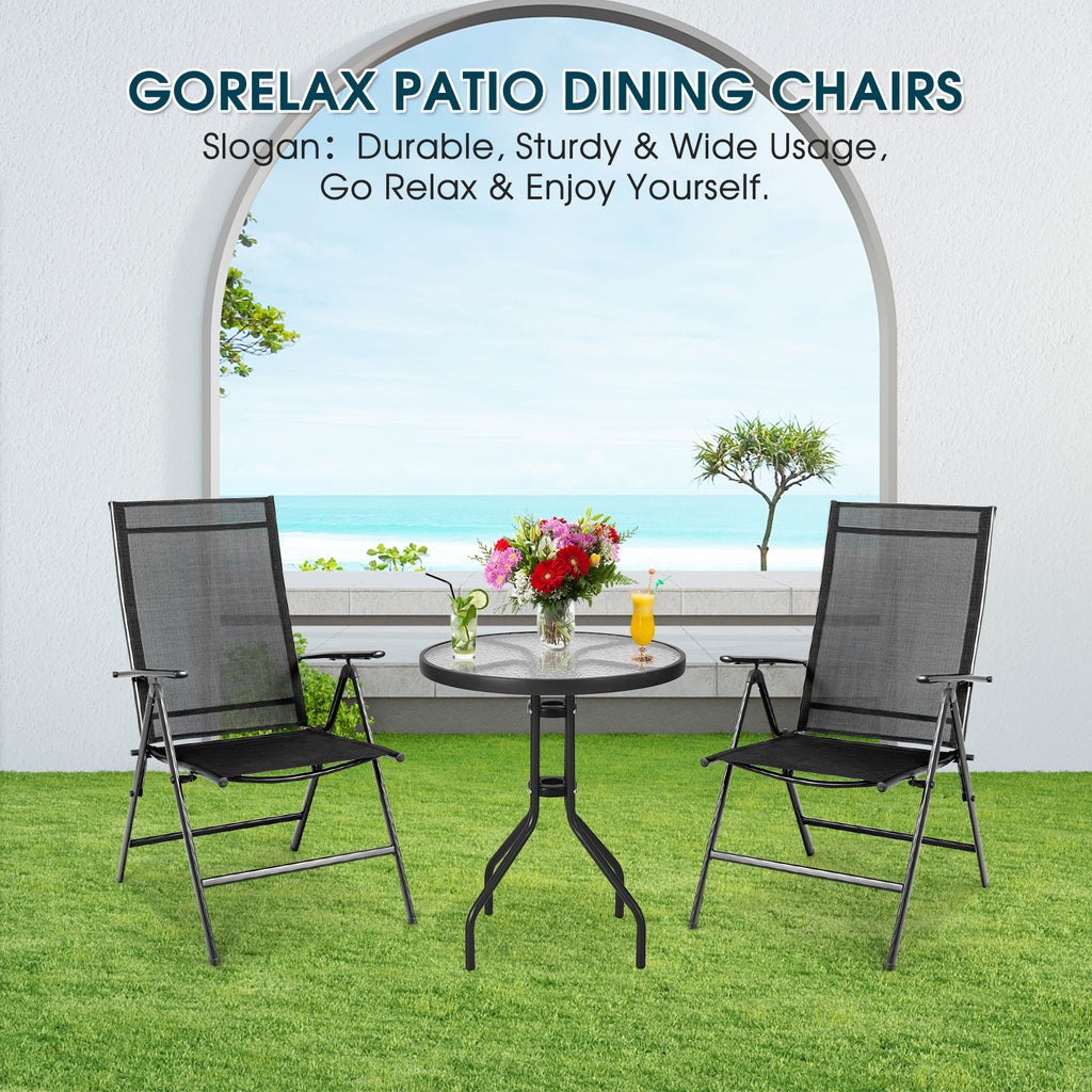 Outdoor Folding Dining Chair Set of 2, Adjustable Recliner - Black