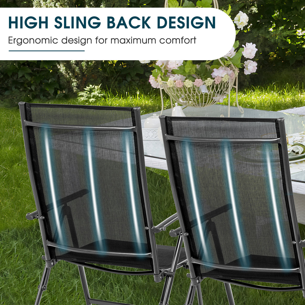 Outdoor Folding Dining Chair Set of 2, Adjustable Recliner - Black