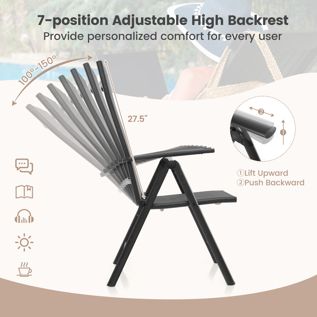 1 Piece Patio Folding Dining Chairs with 7-Level Adjustable High