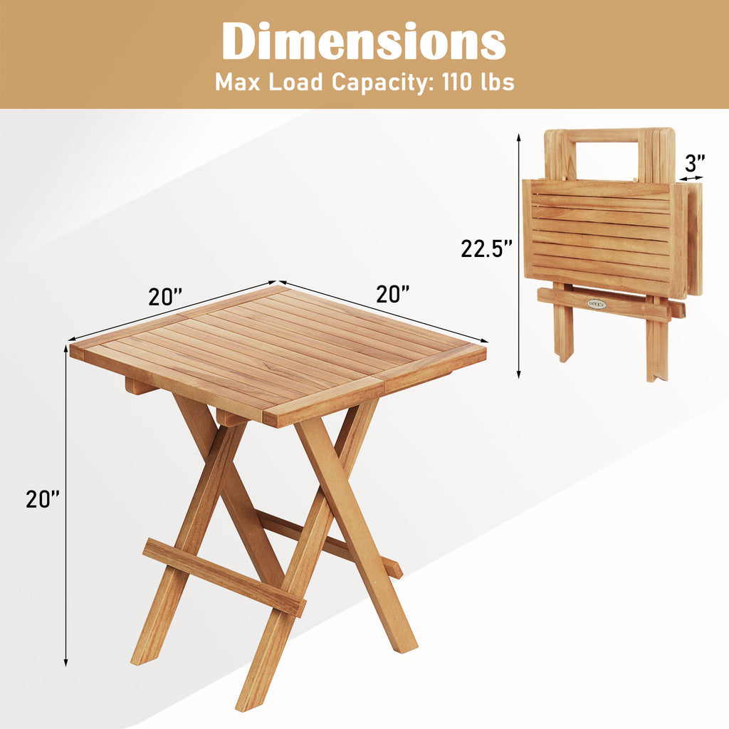 Patio Folding Side Table with X-shaped Legs and Slatted Tabletop