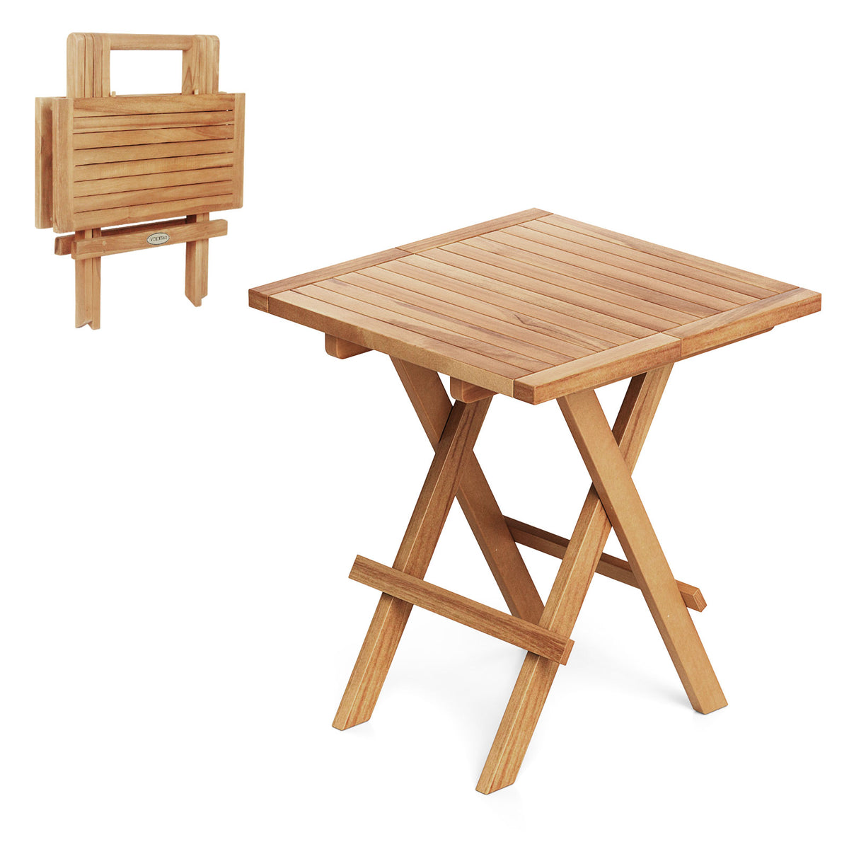 Patio Folding Side Table with X-shaped Legs and Slatted Tabletop
