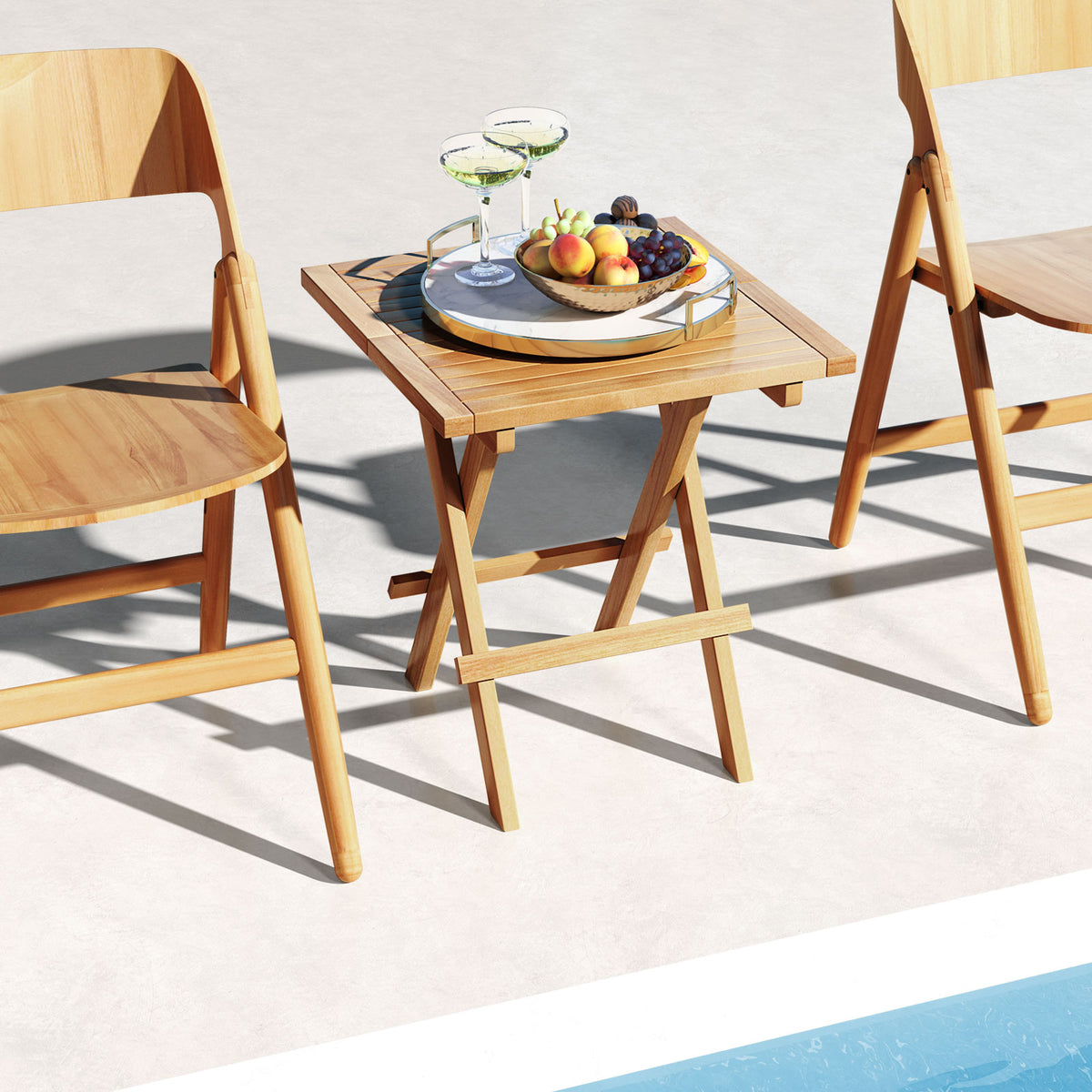 Patio Folding Side Table with X-shaped Legs and Slatted Tabletop