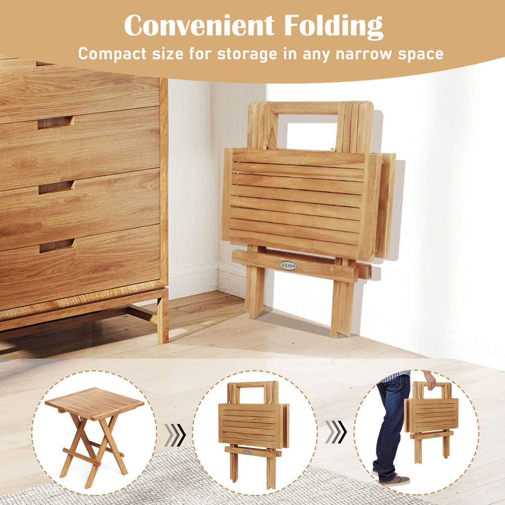 Patio Folding Side Table with X-shaped Legs and Slatted Tabletop