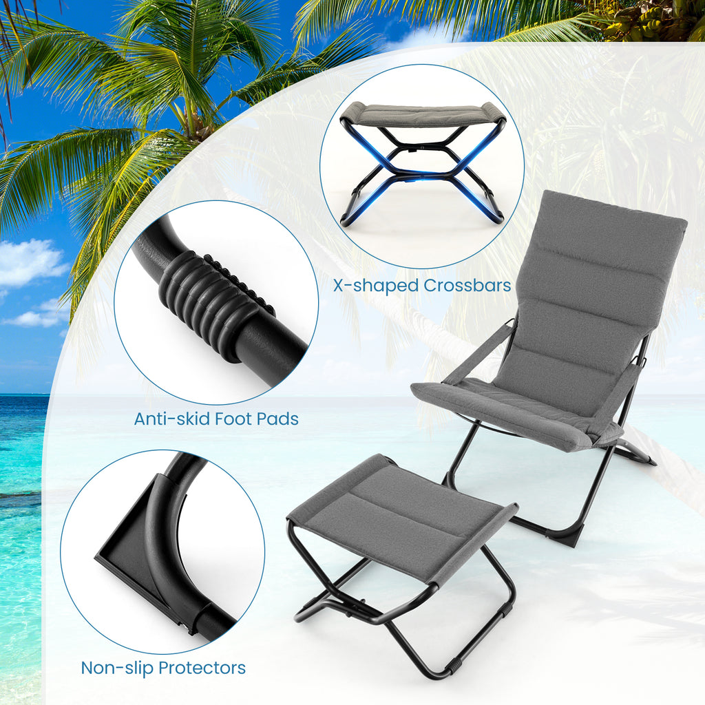 Patio Folding Sling Chair with Ottoman Footrest and Removable Cushion