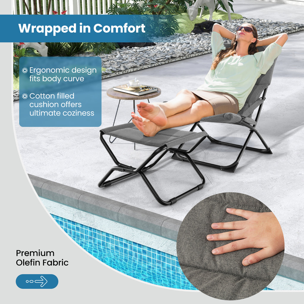 Patio Folding Sling Chair with Ottoman Footrest and Removable Cushion