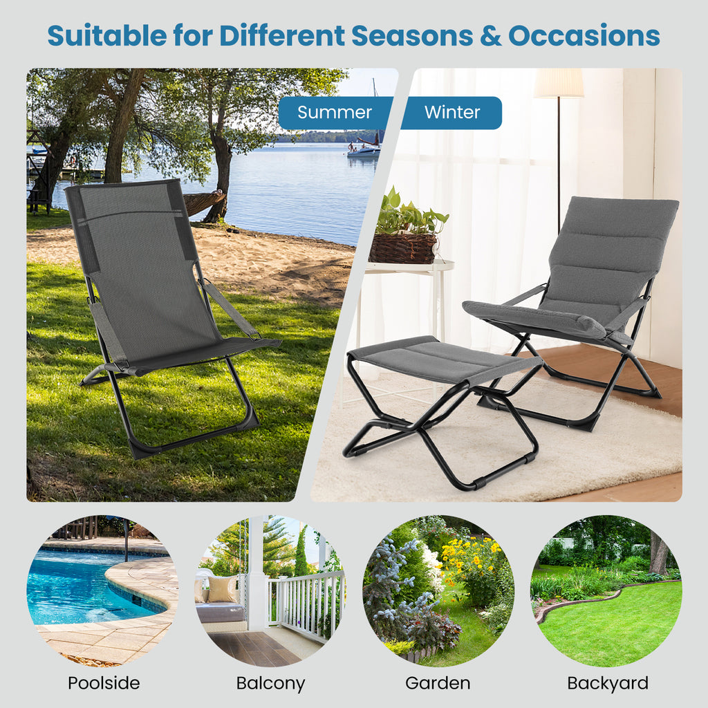 Patio Folding Sling Chair with Ottoman Footrest and Removable Cushion
