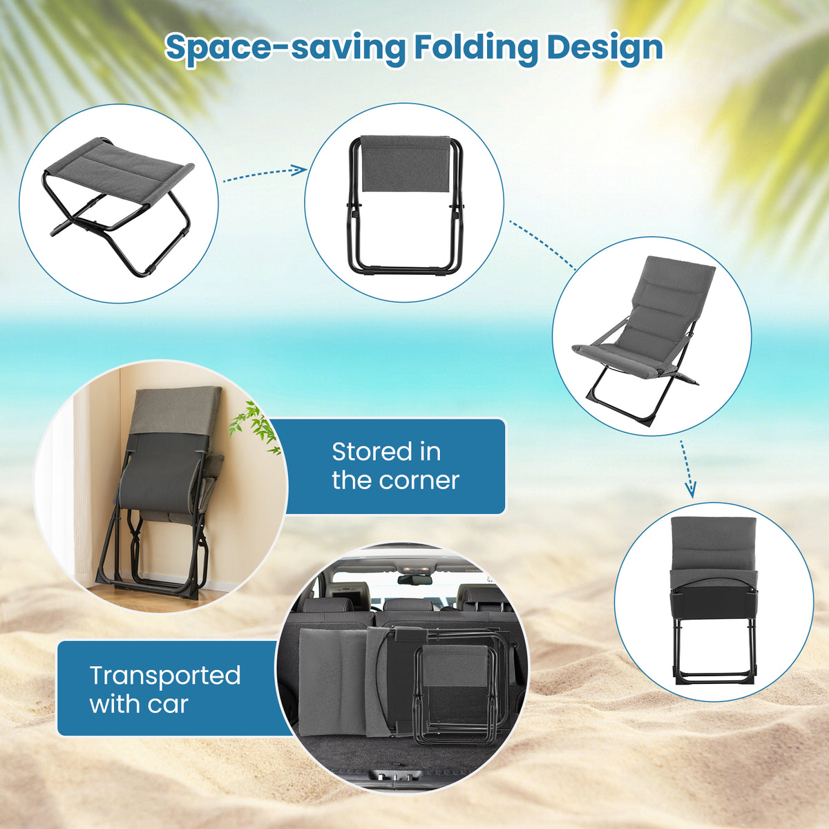 Patio Folding Sling Chair with Ottoman Footrest and Removable Cushion