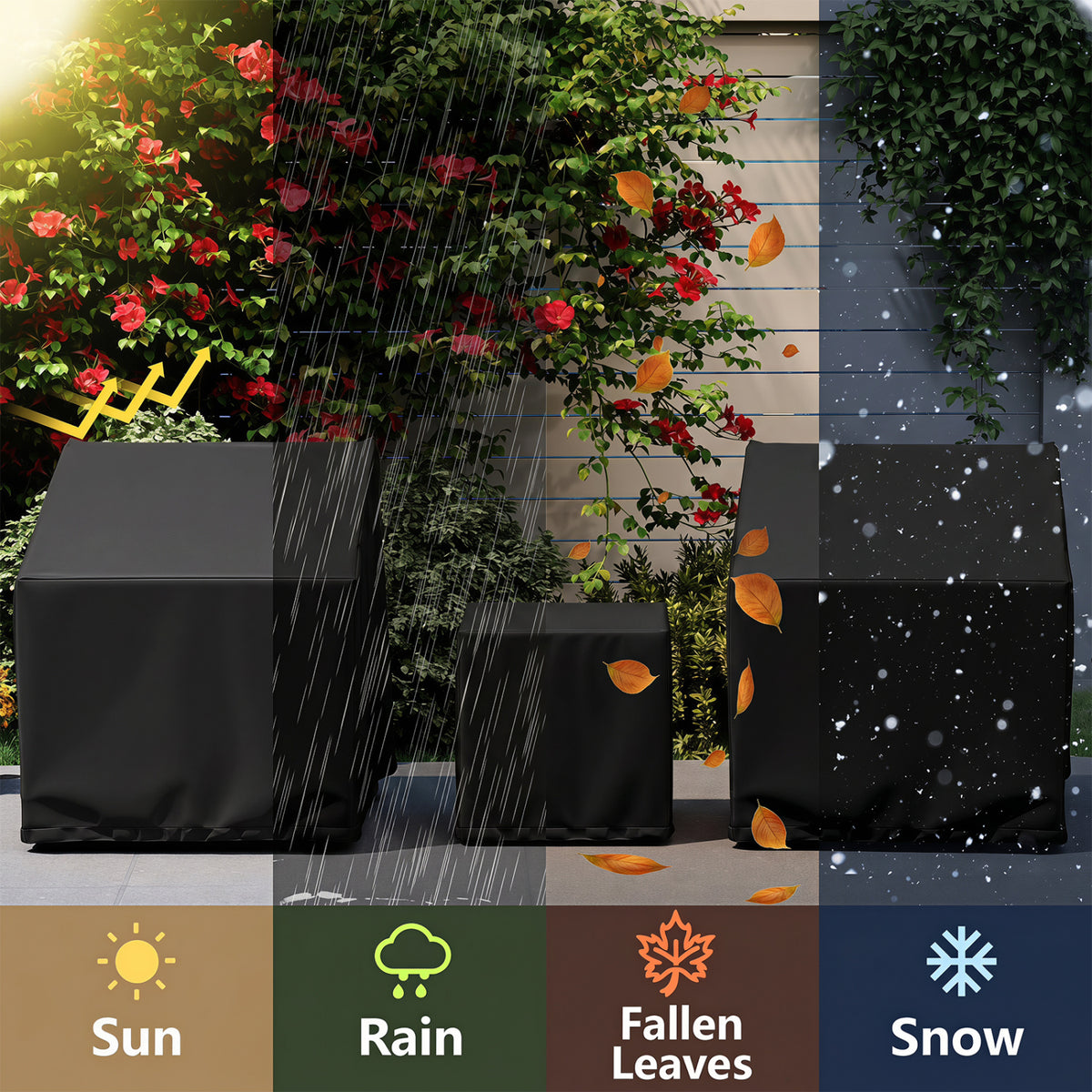 Patio Furniture Covers Waterproof 3-Piece Bistro Set - Black